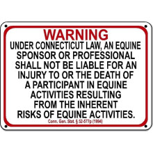 CONNECTICUT Equine Metal Sign activity liability warning statute horse barn stable Size: 8 x 12 Inch