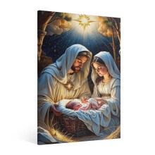 Vintage Jesus Nativity Canvas Wall Art, Christian Watercolor Decor – Compatible with Home & Living Room