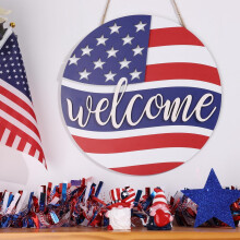 3D Patriotic Memorial Day & 4th of July Door Sign, Wooden Welcome Decor for Front Door, Porch, Wall – Red