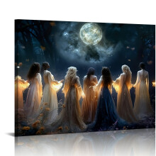 Vintage Halloween Forest Witches Canvas Wall Art – Gothic Horror Decor for Living Room, Bedroom, Bar – Compatible with Halloween Party Decor
