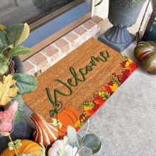 Halloween Yellow & Green Pumpkin Area Rug, Slip-Resistant Floor Mat for Door, Bathroom, Kitchen – 19.67x31.49 in, Compatible with Home Décor