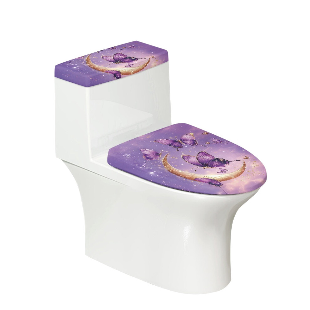 Butterfly And Moon Pattern Elastic Edge Toilet Lid Covers Elastic Bottom Adjustable Dust-Proof Bathroom Toilet Lid Cover Set Fits All Toilet Shapes 9159796069966
