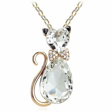 harmtty Wedding Bridal Women Cat Rhinestone Charm Pendant Necklace Party,Golden + White