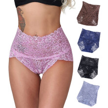 Women Underpants Solid Color See-through High Waist Tummy Control Women Briefs Female Intimacy Clothes,Black,XL