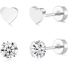 Titanium Heart Stud Earrings with AAA Zircon, 5mm