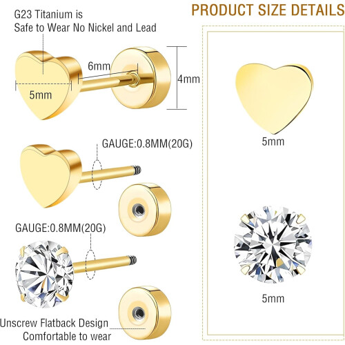 Flat Back Earrings for Women Star Moon Heart CZ Studs 2 1