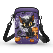 Verstellbare Umhängetasche, verstellbare Umhängetasche aus Polyester für Damen, schwarze Katze Kürbis