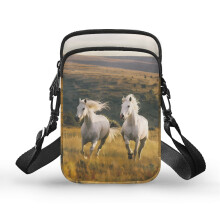 Doppellagige, verstellbare Umhängetasche aus Polyester für Damen, 4,33 x 1,97 x 7,09 cm, Grasland-Pferdemuster