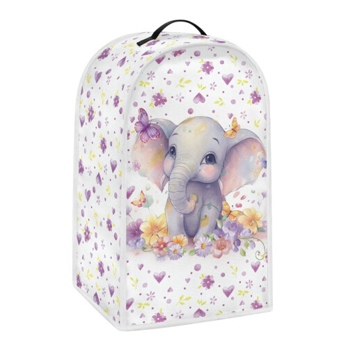 Housse de machine à café éléphant et fleurs 1 pièce en polyester, taille adaptée pour les amis 1