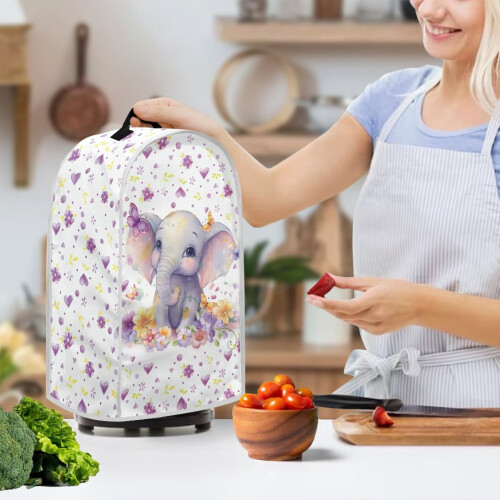 Housse de machine à café éléphant et fleurs 1 pièce en polyester, taille adaptée pour les amis 2