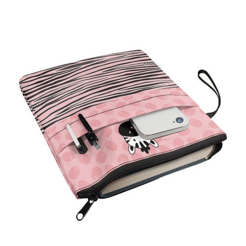Book Cover with Zip Closure, 300D Polyester, Pink Zebra 2
