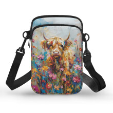 Bunte Umhängetaschen aus Polyester mit Kalbs- und Blumenmuster, doppellagig, für Outdoor-Aktivitäten, Reisen und den täglichen Gebrauch (2 Lagen)