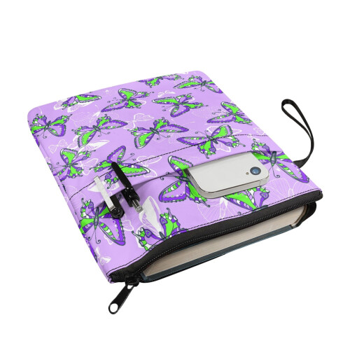Butterfly Pattern Zip Book Cover – 300D Polyester – 1 pc 2