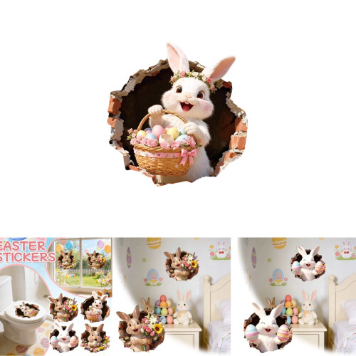 Easter Rabbit Wall Sticker, 3D Funny Eggshell Bunny Decal for Kitchen, Fridge – 1pc, Compatible with Smooth Surfaces