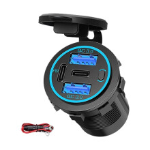 USB Car Charger Dual QC3.0 PD Port With Voltmeter Outlet Socket For 12V RV