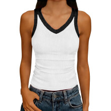 Women's V-Neck Sleeveless Tank Top Casual Summer Style Ribbed Texture Breathable and Stretchy
