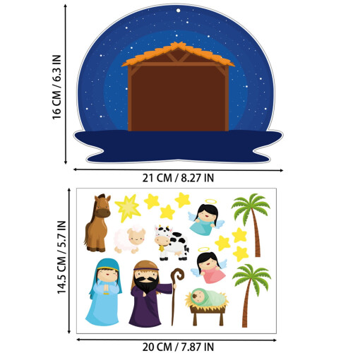 Nativity Scene Stickers Religious Christmas Decor Set for 2