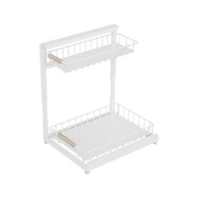 Adjustable Floor-Standing Kitchen Sink Shelf, Multi-Functional Storage Rack for Kitchen & Bathroom, Space-Saving Durable Metal Frame with Pull-Out