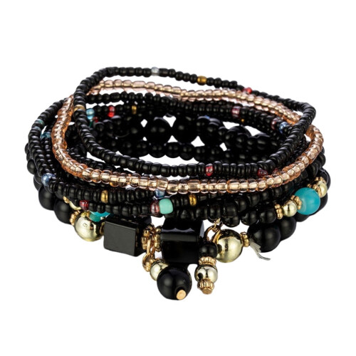 Huonawei Beaded Bracelet Bohemian Multi-Layer Design Anklet Electroplated Women's Accessory