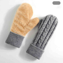 SYMOID Women's Gray Winter Mittens, Fleece-Lined Cable Knit Acrylic, Elastic Ribbed Cuffs, Free Size, 1 Pair – Compatible with Cold Weather