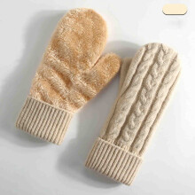 SYMOID Women's Warm Fleece-Lined Acrylic Cable Knit Mittens – Beige, Elastic Cuffs, Free Size, 1 Pair, Cold Weather Daily Wear