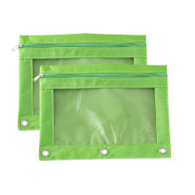2PCS Transparent PVC Pencil Pouch with Zipper, 3-Hole Design & Reinforced Grommets, Large Capacity Clear Binder Case