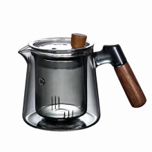 Glass Teapot,630ml Glass Tea Kettle With Wooden Handle,Stovetop & Microwave Safe Glass Borosilicate Teapot,Teapot With Infuser
