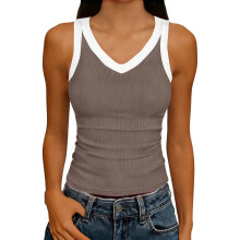 Women's V-Neck Sleeveless Tank Top Casual Summer Style Ribbed Texture Breathable and Stretchy