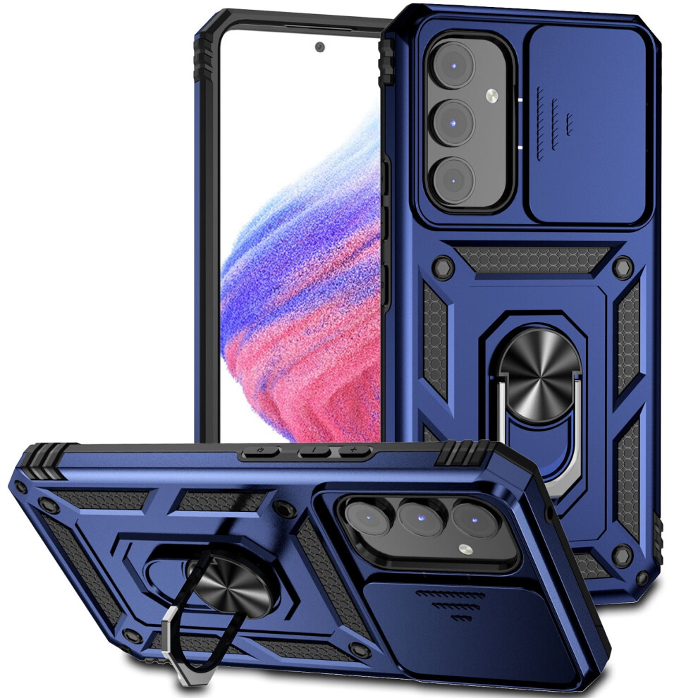 Galaxy A35 Case With Slide Camera Cover, Drop-Tested Military Grade, Rotating Ring Kickstand – Compatible With Samsung Galaxy A35 5G 6.6" 2024, Blue 9341593720342