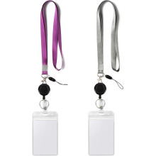 2 Pack Lanyards with Vertical ID Badge Holders and Retractable Badge Reel with Clips,Office Neck Grey Purple Lanyard Waterproof
