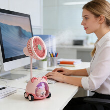 Portable Pencil Sharpener Fan with LED Light, USB Rechargeable, Compatible with Office/School/Study/Travel