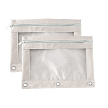 2PCS Transparent PVC Pencil Pouch with Zipper, 3-Hole Design & Reinforced Grommets, Large Capacity Clear Binder Case