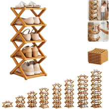 5-Tier No-Assembly Bamboo Shoe Rack, Folding & Space-Saving, Strong Load-Bearing, Natural Finish (Compatible with Closet/Apartment)