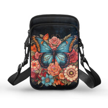 Schultertasche mit Schmetterlings- und Rosenmuster für Erwachsene aus Polyester, verstellbar, doppellagig, ideal für Reisen und