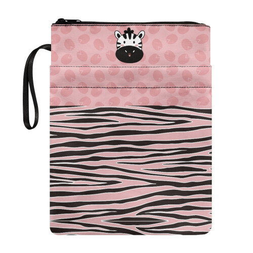 Book Cover with Zip Closure, 300D Polyester, Pink Zebra
