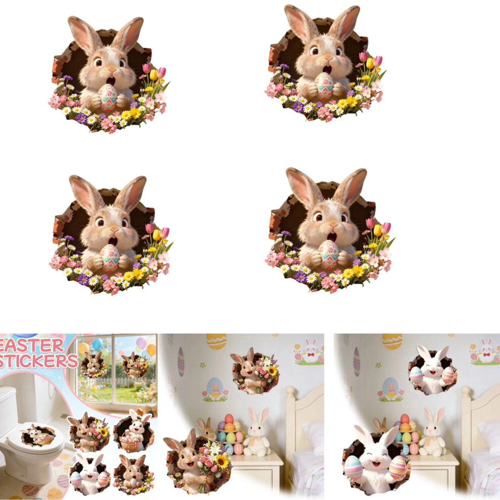 Easter Rabbit Wall Stickers 3D Eggshell Bunny 4Pcs 9180333315352