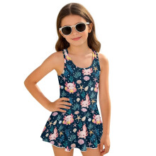 Girls Swimsuit One Piece Cute Axolot Swimming Sleeveless Bathing Suit Swimwear with Skirt Beach Swim Dress Summer Vacation, Size 12-13