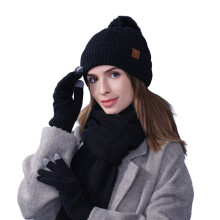 Damessjaals, winterkleding voor vrouwen, muts, sjaal en handschoenset, modieuze, warme driedelige set voor buiten en babykleding.