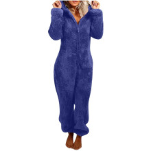 Women's Plush Hooded Bodysuit Plush Pajamas Long Sleeve Warm Flannel Bodysuit