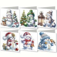 Diamond Art Christmas Greeting Cards Snowman Craft Kit 6pcs