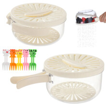 2 PCS Fruit Washing Bowls (8.3" & 6.1"), Foldable Handles, Strainer & Storage, 10 Cartoon Picks — Compatible with Fridge, Picnic