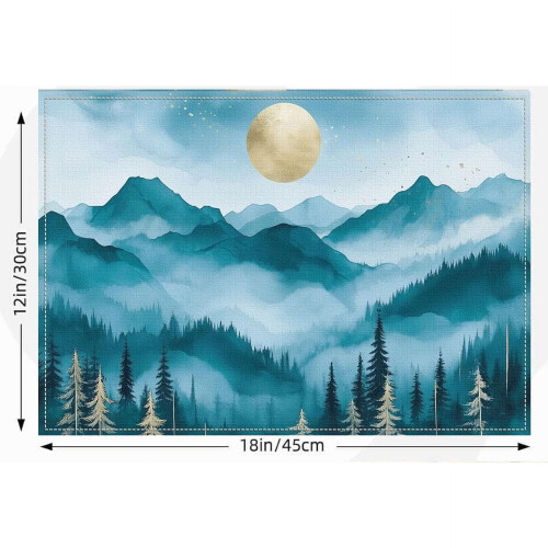 Forest Tree Fog Mountain Moon Placemats 12x18" Washable 1