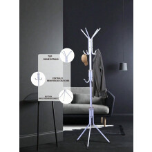 1pc Tree-Shaped Metal Coat Stand with 12 Hooks - Easy Assemble Entryway Standing Coat Rack for Clothes, Hats, Scarves & Handbags