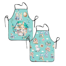 Paasschort met cartoonkonijn en ei, verstelbaar keukenschort met zakken voor dames en heren – perfect voor koken en feestjes tijdens de feestdagen.