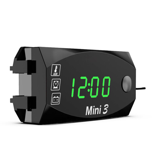 3-in-1 Digital Motorcycle Meter LED Clock Voltmeter 6-30V Waterproof Black 2