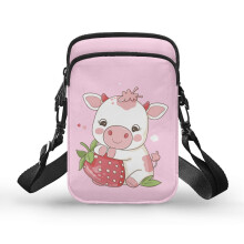 Damen-Schultertasche „Strawberry Cow“ mit Reißverschluss und verstellbarem Schultergurt, einzigartiges Geschenk aus Polyester