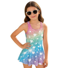 Swimsuit One Piece for Girls Rainbow Heart Back Strap Skirted Bathing Suit Size 5-6 Modest Swimwear Summer Beach Vacation
