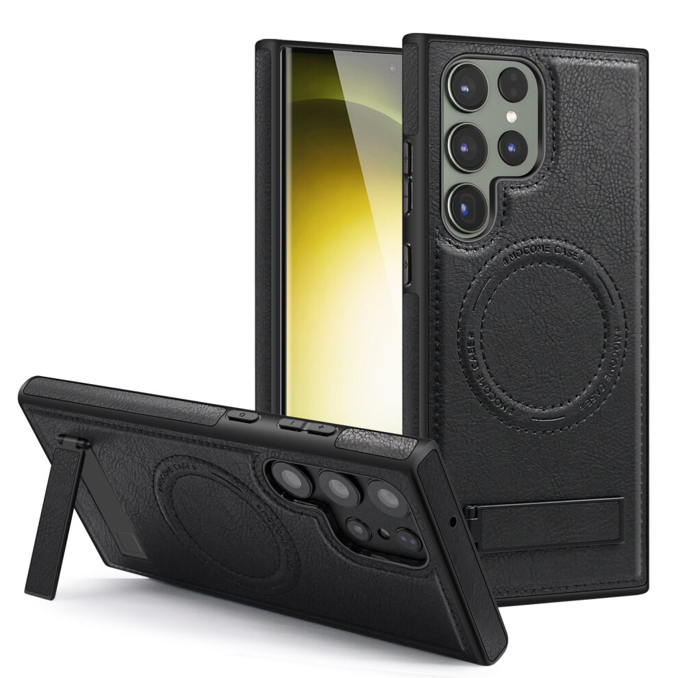 Magnetic Pu Leather Case For Galaxy S22 Ultra Â Slim Kickstand, Built-In Invisible Stand, Compatible With Magsafe & S22 Ultra, Black 9341593716420