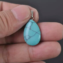 2pcs Natural Stone Gemstone Charms Pendants lot for Jewelry Necklace Making-Flat Teardrop (Turquoise) 32mm