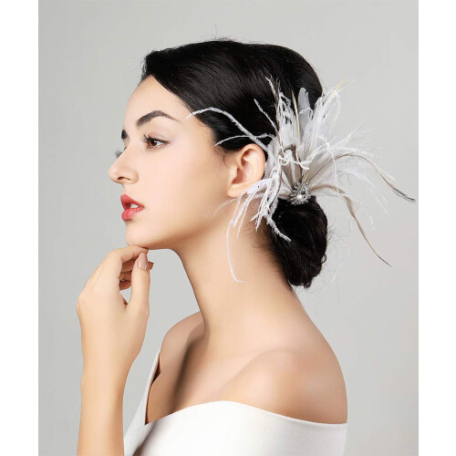 Bridal1920s Flapper Feather Clipper Pin Crystal White Feather Roaring20s Headpiece Χορός Πάρτι Φεστιβάλ Κοσμήματα 2